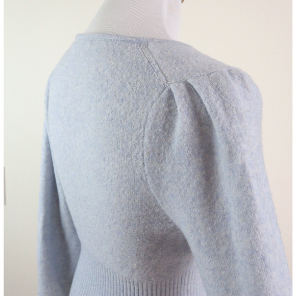 Madewell Size S Merino Wool Blend Sweater Cozy Yarn Surplice Blue - Picture 6 of 11